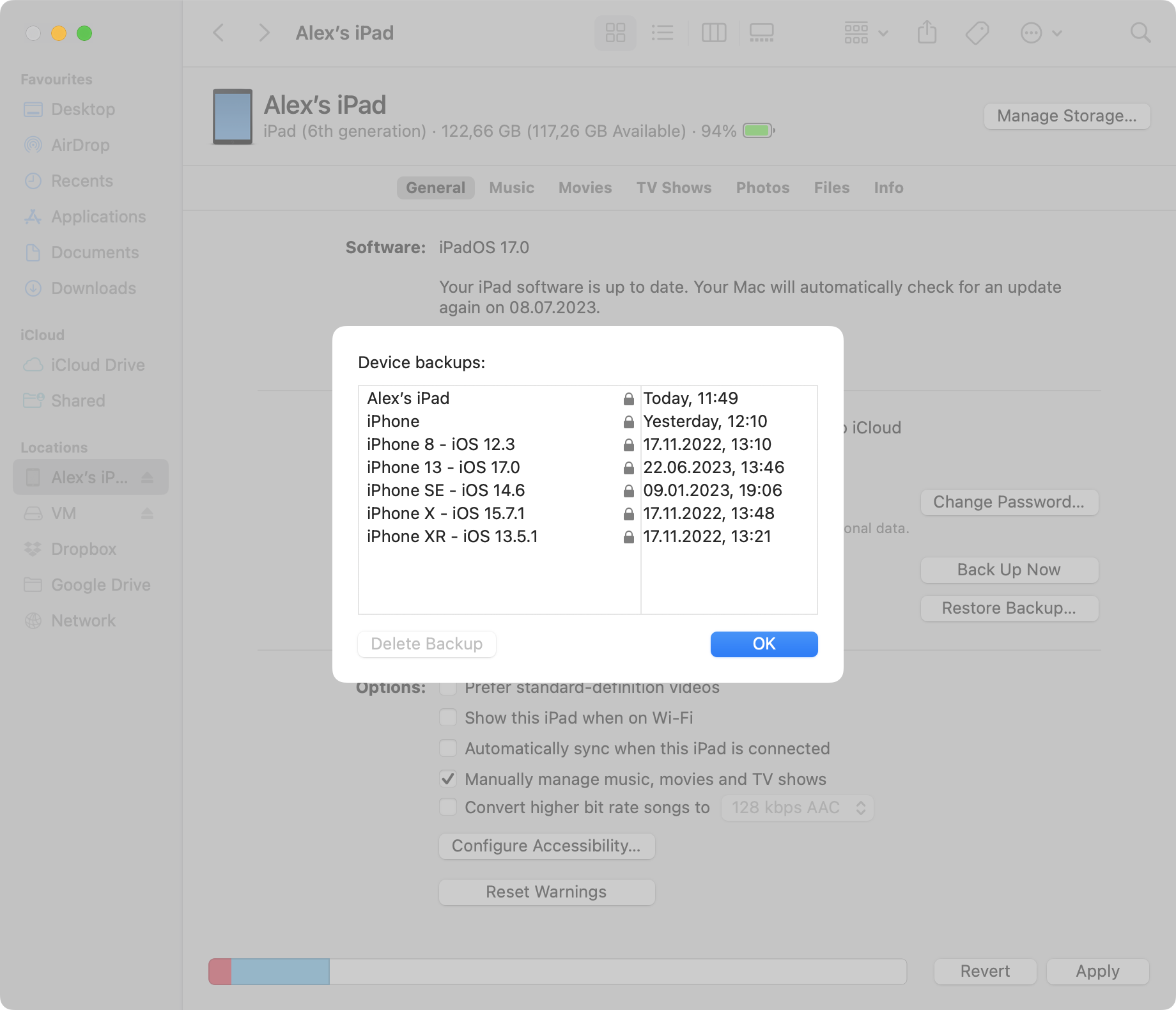 accessing and managing iPad backups in finder