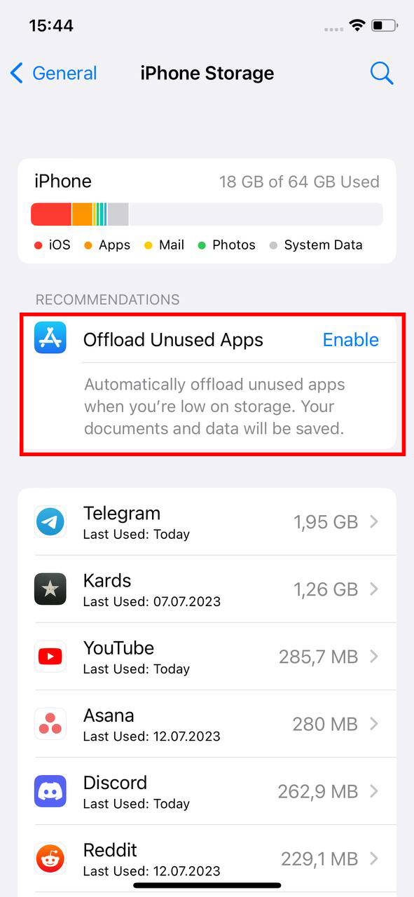 offload unused apps