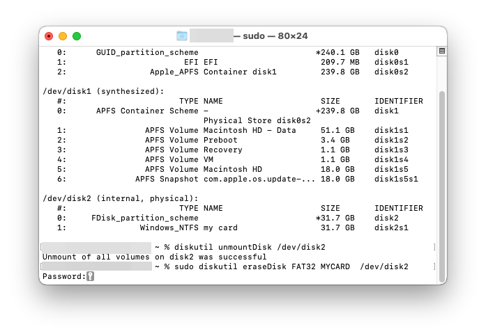 prepare to format sd card on macbook using terminal