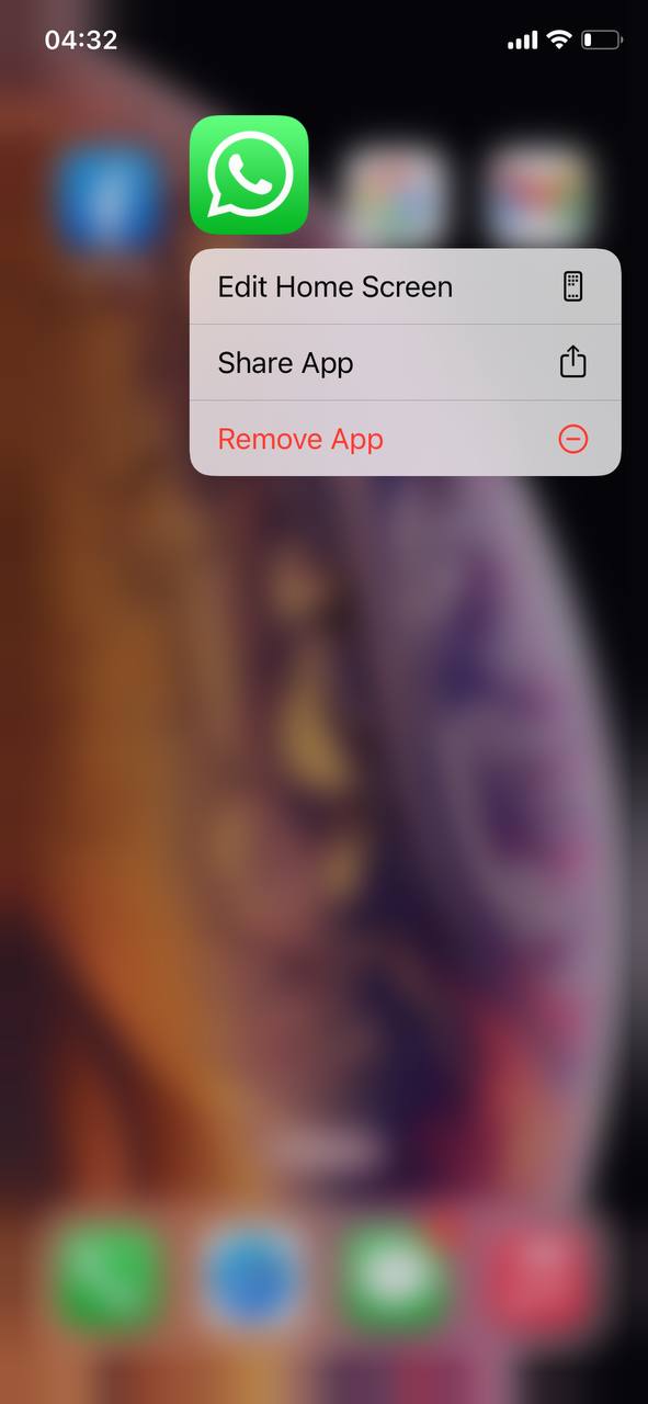 app context menu ios