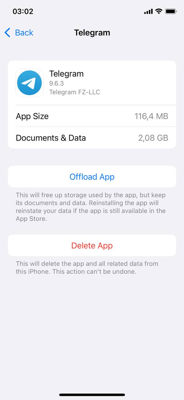 delete or offload app