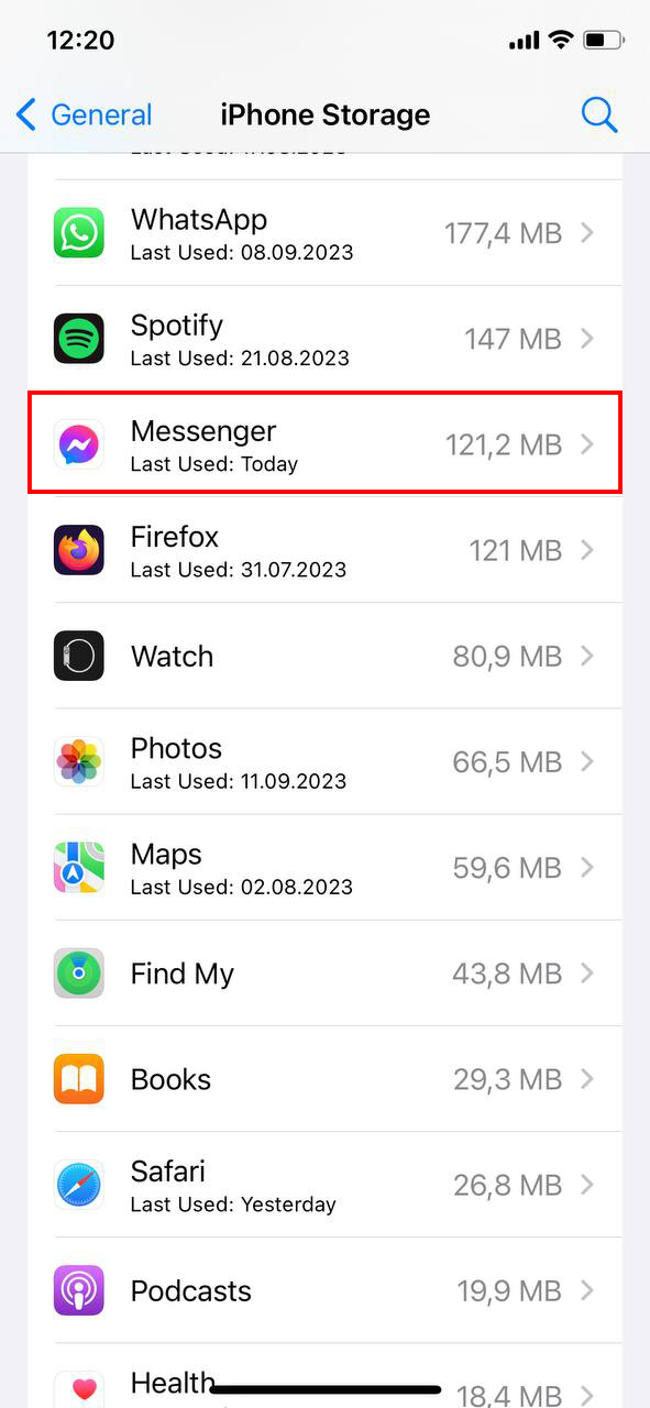 find messenger app on the lsit