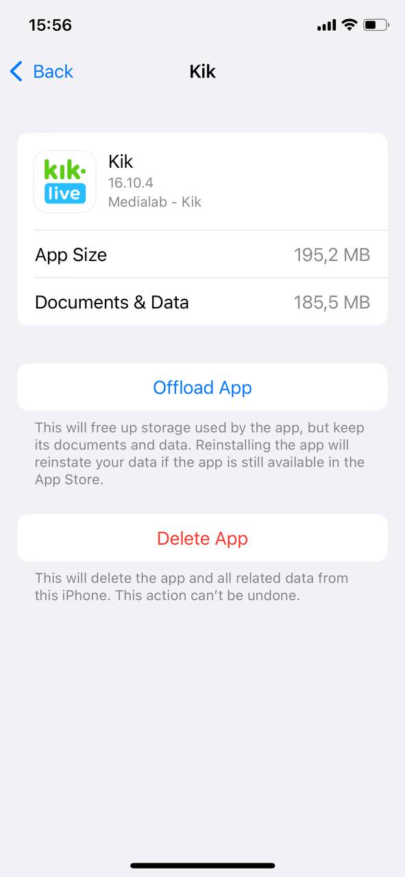 delete app to clear kik cache