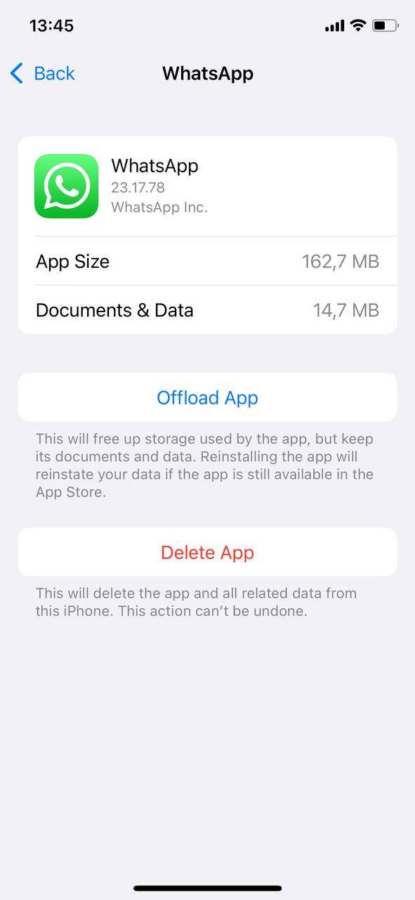 whtasapp storage consumption