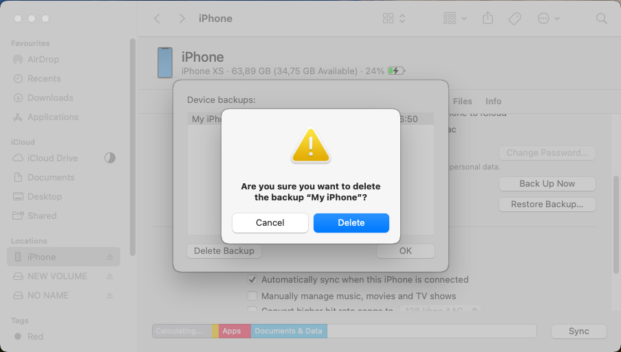 delete itunes backup