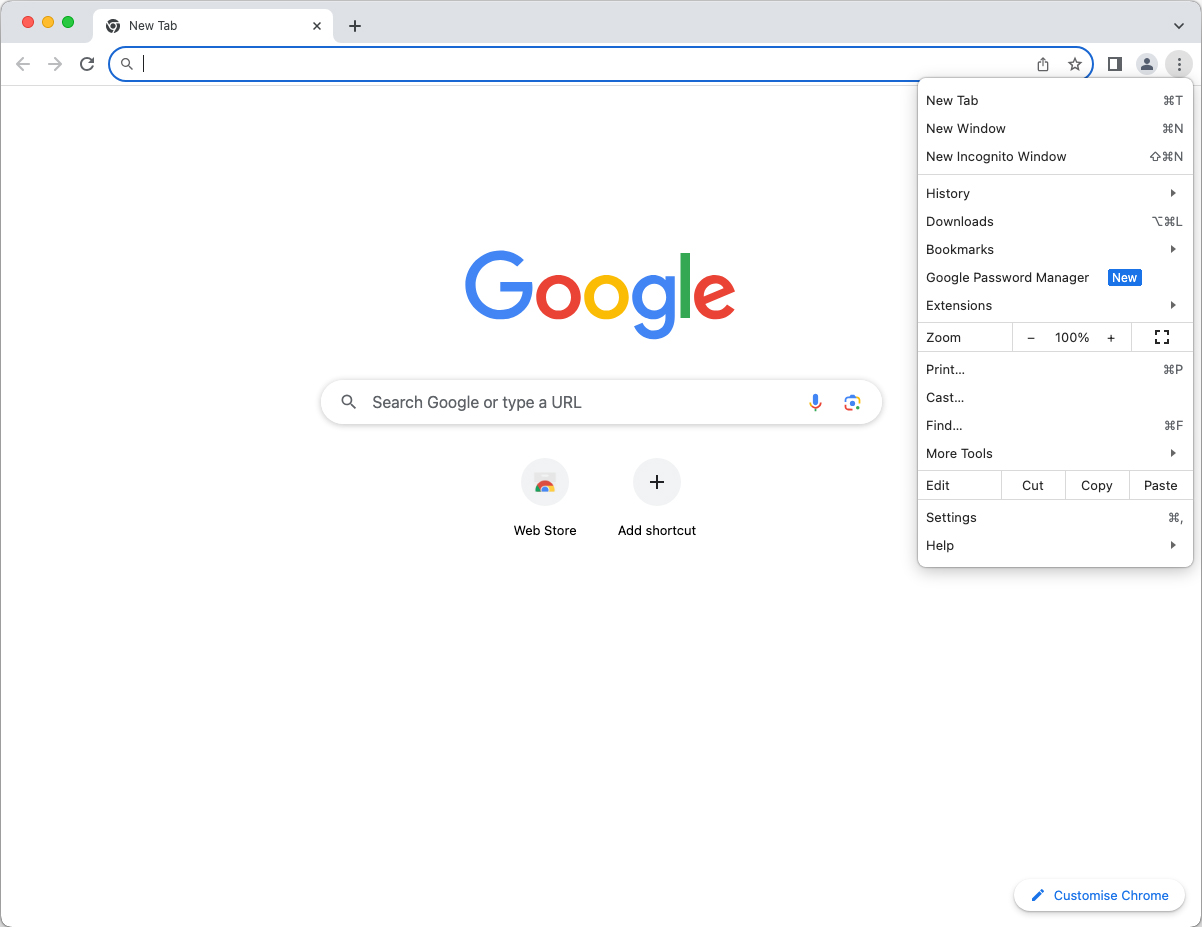 access chrome menu