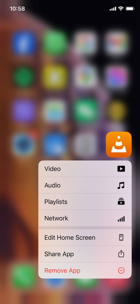 vlc app action menu