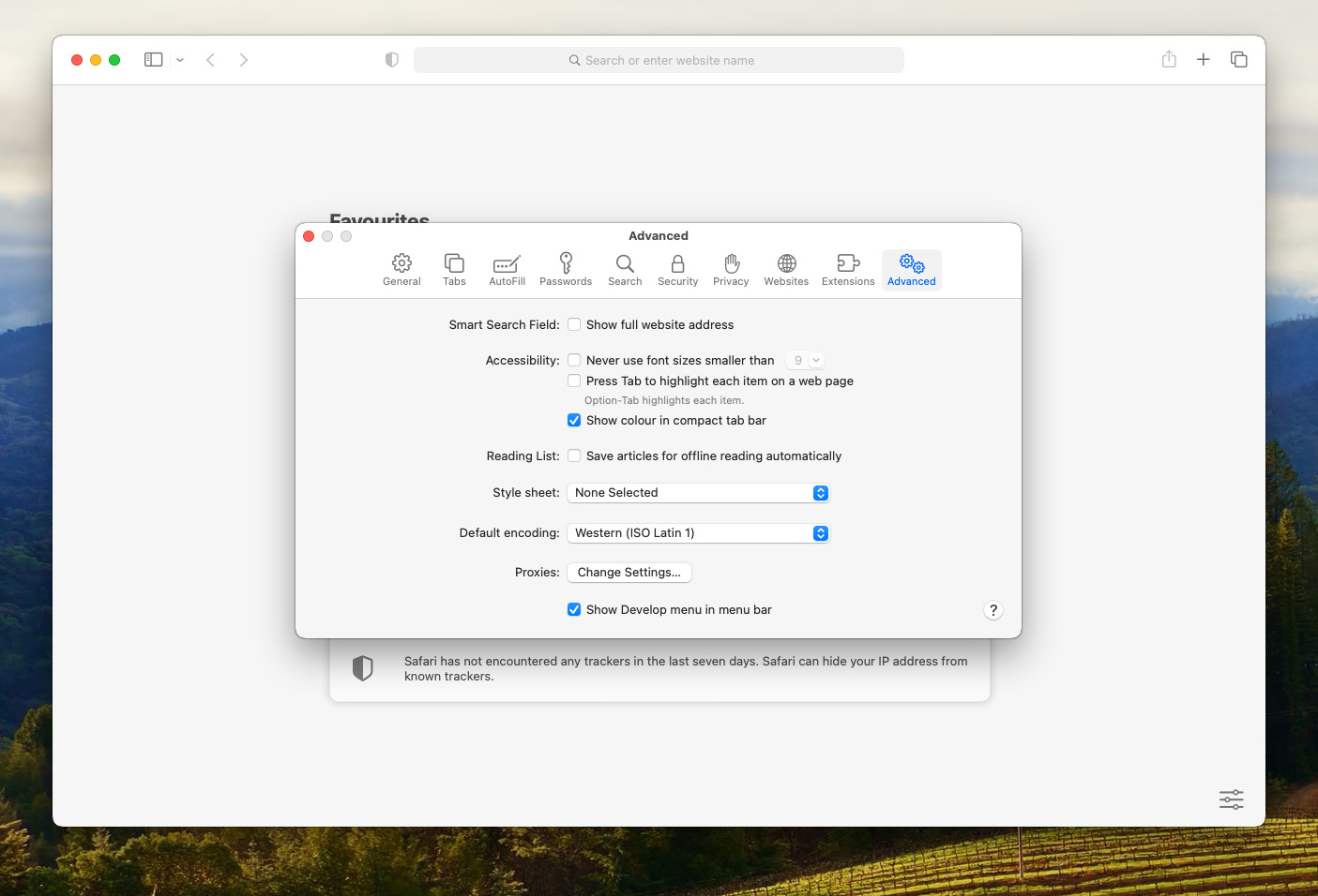 safari's advanced settings