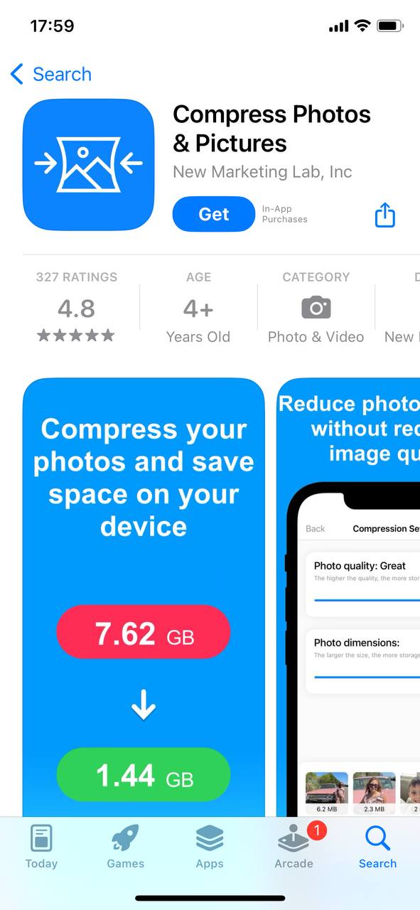 Compress Photos and Pictures Apple Store Page